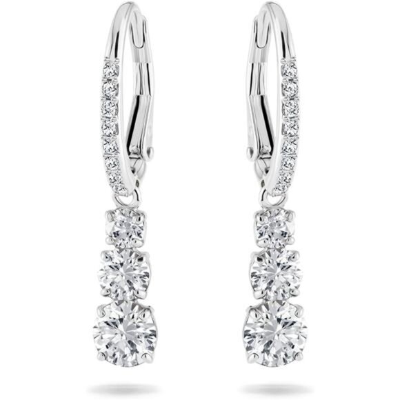 Trilogy Drop Pierced Earrings with White Crystals Trendy Women